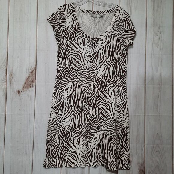 Newport News‎ Dress Ladies Large Zebra Print Short Sleeve Midi - Picture 1 of 6